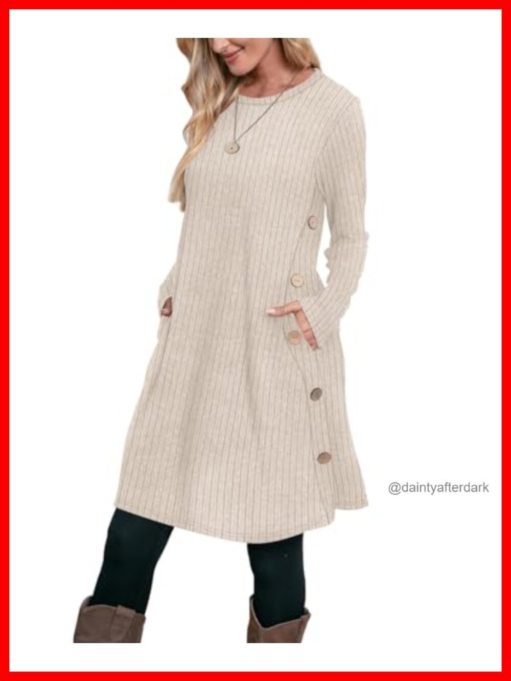 Crew Neck Long Sleeve Casual Dress with Pockets Swing Silhouette